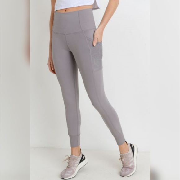 Mono B Pants - Ribbed & Cuffed Overlay Side Pockets Full Leggings